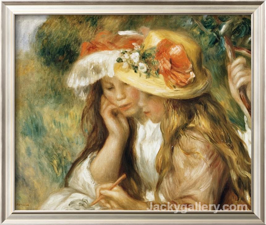 Two Girls Drawing by Pierre Auguste Renoir paintings reproduction